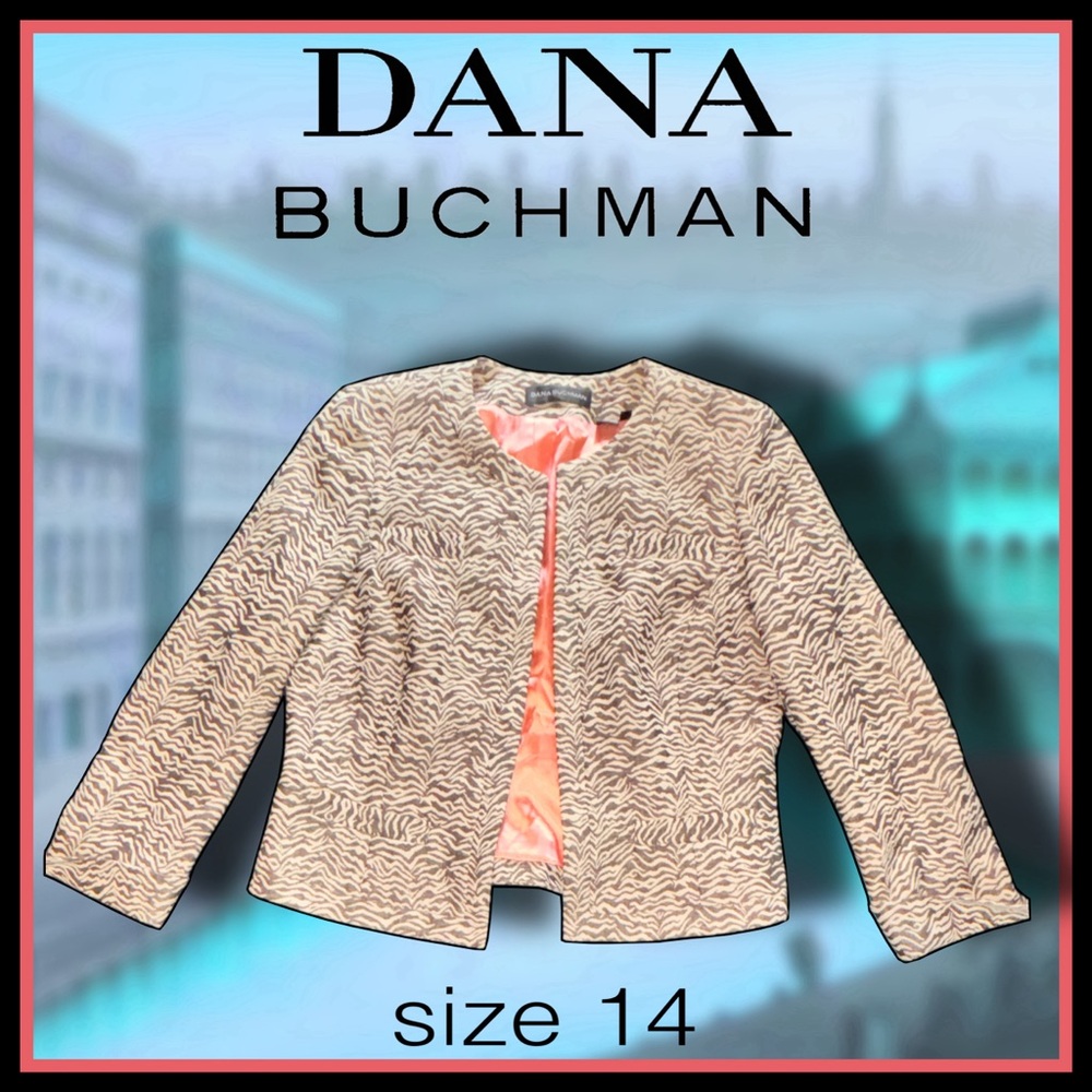 stylish & professional DANA BUCHMAN neutral tones animal print BLAZER size 14